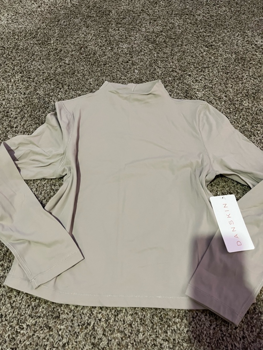 DANSKIN Women's Long-Sleeve Mock Neck Top in Light Taupe